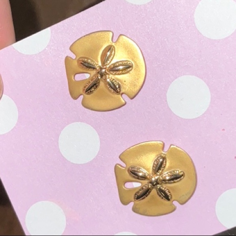 Fuller Brush Sand Dollar Earrings Gold Toned Metal Post and Clutch Vintage